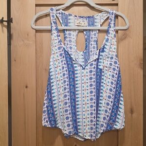 2010's Vintage Hollister Blue White Pink Sleeveless Tank Top indy festival vibes